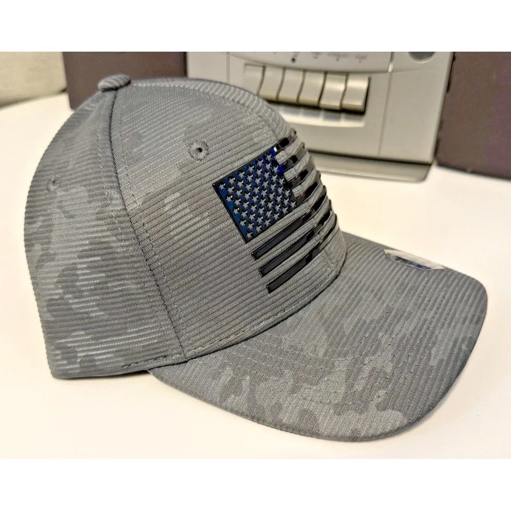 Runs Deep Premium Tactical American Flag Sueded Snapback Cap Hat Gray SubtleCamo